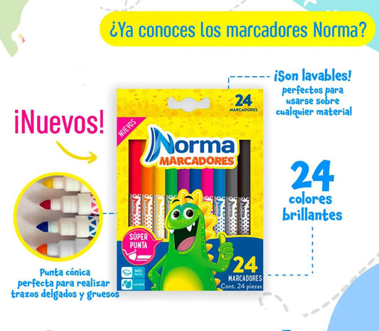 🩷 MARCADORES NORMA LAVABLES 24PZAS🩷